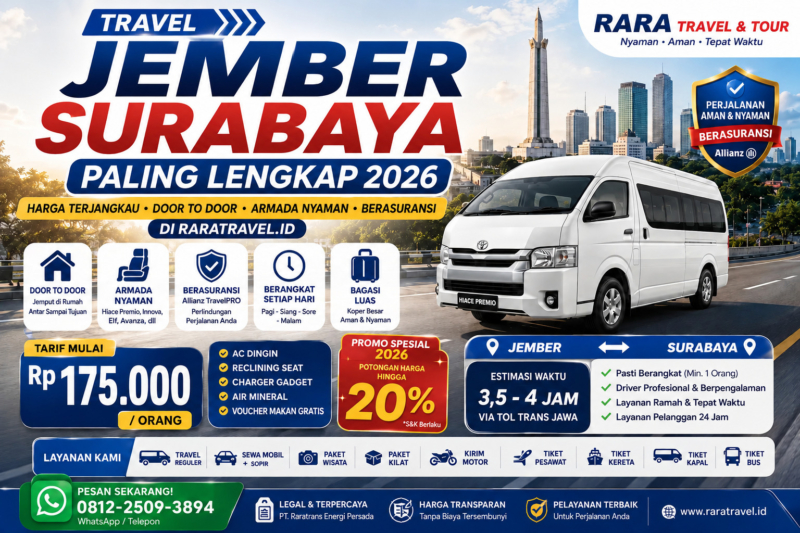 Travel Jember Surabaya Terpercaya & Terbaik 2026: Harga Hemat, Door to Door, Armada Premium Berasuransi