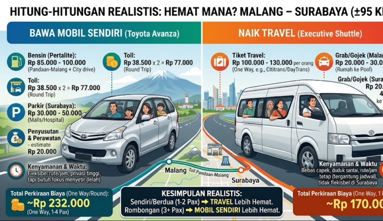 Hitung-hitungan Realistis: Lebih Hemat Mana, Bawa Mobil Sendiri atau Naik Travel untuk Rute Malang–Surabaya?